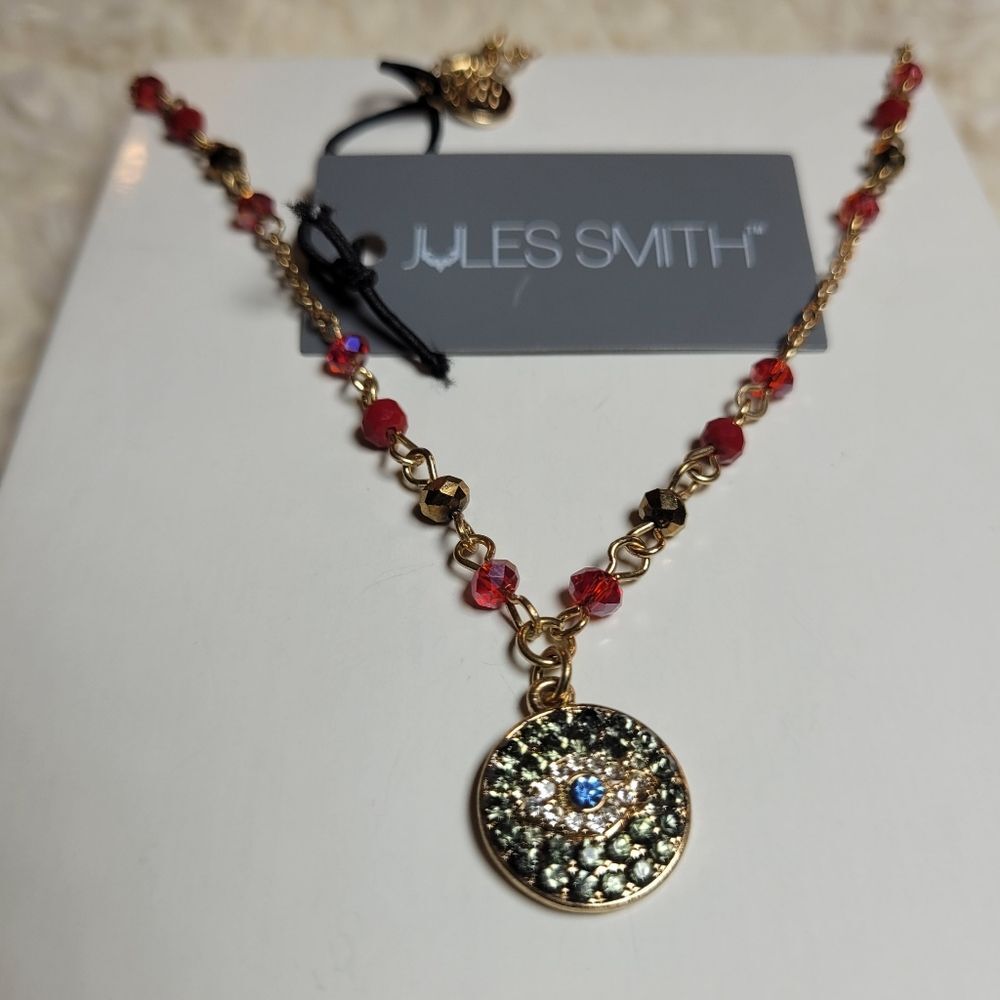Jules Smith Gold and Red Beaded Evil Eye Necklace